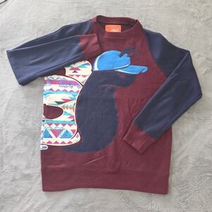 Slowbucks Mens Maroon Navy Raglan Snail Graphic Crewneck Sweatshirt Medium